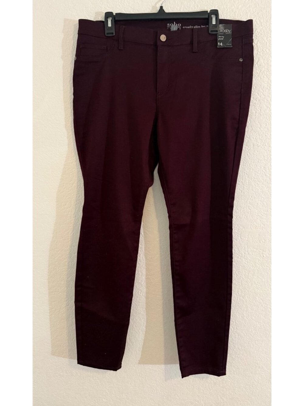 New York & Company The Crosby Burgundy Slim Leg Pants Size 14- New
